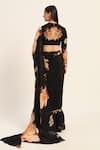 Shop_Ruhr India_Black Chiffon, Crepe Embroidery, Ruffles Round Yuri Floral Pre-draped Saree Set _at_Aza_Fashions