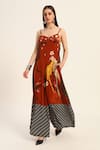 Buy_Ruhr India_Rust Crepe Scoop Neck Orange Kavya Jumpsuit _at_Aza_Fashions