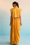 Shop_House Of Armuse_Yellow Crepe Embroidery Collared, Round Neck Amruta Elegant Drape Saree Set _at_Aza_Fashions