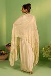 Shop_House Of Armuse_Ivory Silk, Crepe Sequins, Pearls Round Neck Shimmer Cape Set _at_Aza_Fashions
