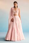 Buy_House Of Armuse_Peach Organza Sequins V-neck Azra Lehenga Set _at_Aza_Fashions