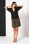 Buy_That Thing You Love_Black Crepe Embroidery Collared Honeycomb Embellished Dress _at_Aza_Fashions