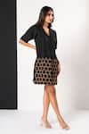 Buy_That Thing You Love_Black Crepe Embroidery Collared Honeycomb Embellished Dress _Online_at_Aza_Fashions