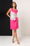 That Thing You Love_Pink Crepe Sequins Round Neck Cutdana Dress _at_Aza_Fashions
