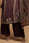 Shop_Nirraamyaa_Brown Bemberg, Crepe Rhinestones Round Neck Designer Kurta Pant Dupatta Set _Online_at_Aza_Fashions