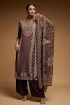 Buy_Nirraamyaa_Brown Bemberg, Crepe Rhinestones Round Neck Designer Kurta Pant Dupatta Set 