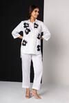 Buy_That Thing You Love_White Cotton Applique, Sequins Collared Jardin Fleur Shirt And Pant Set _at_Aza_Fashions