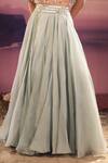 Buy_Couture By Niharika_Blue Organza Embroidery, Pearls Round Neck Tasseled Cape Lehenga Set _Online_at_Aza_Fashions