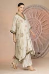 Soniya G_Gray Cotton Embroidery V-neck Grey Kaftan And Wide Legged Pant _Online_at_Aza_Fashions