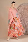 Buy_Soniya G_Pink Muslin, Silk Round Neck Pastel Floral Kaftan And Pant Set _Online_at_Aza_Fashions