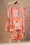 Buy_Soniya G_Pink Muslin, Silk Round Neck Pastel Floral Kaftan And Pant Set _at_Aza_Fashions