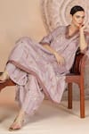 Soniya G_Mauve Cotton Embroidery V-neck Kaftan And Pant Set _Online_at_Aza_Fashions