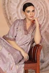 Soniya G_Mauve Cotton Embroidery V-neck Kaftan And Pant Set _at_Aza_Fashions