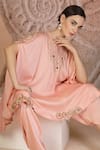 Shop_Soniya G_Pink Muslin, Silk Embroidery Round Neck Powder Asymmetric Kurta And Tulip Pant _Online_at_Aza_Fashions