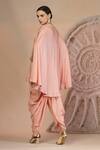Shop_Soniya G_Pink Muslin, Silk Embroidery Round Neck Powder Asymmetric Kurta And Tulip Pant _at_Aza_Fashions
