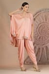 Buy_Soniya G_Pink Muslin, Silk Embroidery Round Neck Powder Asymmetric Kurta And Tulip Pant _at_Aza_Fashions