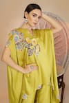 Soniya G_Green Muslin, Silk Embroidery Round Lime Asymmetric Kurta And Farshi Salwar Set _Online_at_Aza_Fashions