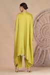 Shop_Soniya G_Green Muslin, Silk Embroidery Round Lime Asymmetric Kurta And Farshi Salwar Set _at_Aza_Fashions
