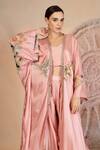 Soniya G_Pink Muslin, Silk Embroidery Round Neck Powder Designer Cape Set _Online_at_Aza_Fashions