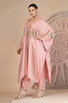Buy_Soniya G_Pink Muslin, Silk Embroidery Round Neck Powder Designer Cape Set _Online_at_Aza_Fashions