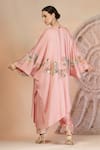 Shop_Soniya G_Pink Muslin, Silk Embroidery Round Neck Powder Designer Cape Set _at_Aza_Fashions