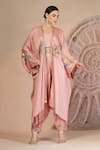 Buy_Soniya G_Pink Muslin, Silk Embroidery Round Neck Powder Designer Cape Set _at_Aza_Fashions