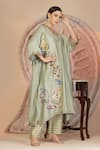 Buy_Soniya G_Green Muslin, Silk Embroidery V-neck Pista Kurta And Pant Set _Online_at_Aza_Fashions