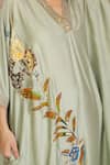 Shop_Soniya G_Green Muslin, Silk Embroidery V-neck Pista Kurta And Pant Set 