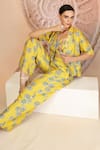 Soniya G_Yellow Muslin, Silk Embroidery Open , Round Bright Designer Set _at_Aza_Fashions