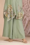 Shop_Soniya G_Green Muslin, Silk Embroidery Collared Pista Kurta And Palazzo Set _Online_at_Aza_Fashions