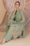 Buy_Soniya G_Green Muslin, Silk Embroidery Collared Pista Kurta And Palazzo Set 