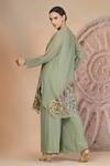Shop_Soniya G_Green Muslin, Silk Embroidery Collared Pista Kurta And Palazzo Set _at_Aza_Fashions