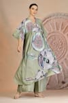 Buy_Soniya G_Green Muslin, Silk V-neck Pista Designer Kurta And Palazzo Set _at_Aza_Fashions