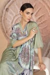 Buy_Soniya G_Green Muslin, Silk V-neck Pista Designer Kurta And Palazzo Set _Online_at_Aza_Fashions