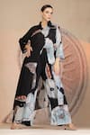 Buy_Soniya G_Black Muslin, Silk Collared Charcoal Floral Print Kurta Set _Online_at_Aza_Fashions