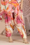 Soniya G_Ivory Muslin, Silk Split V-neck Floral Print Kurta And Farshi Salwar Set _at_Aza_Fashions