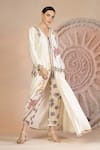 Soniya G_Ivory Muslin, Silk Embroidery V-neck Draped Dhoti Pant And Blouse Set _Online_at_Aza_Fashions