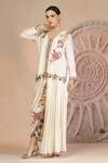 Shop_Soniya G_Ivory Muslin, Silk Embroidery V-neck Draped Dhoti Pant And Blouse Set _Online_at_Aza_Fashions