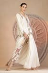 Soniya G_Ivory Muslin, Silk Embroidery V-neck Draped Dhoti Pant And Blouse Set _at_Aza_Fashions