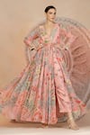 Buy_Soniya G_Pink Georgette, Muslin, Silk Embroidery Pastel Floral Anarkali And Pant Set _at_Aza_Fashions