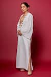 Shop_Masaba_White Georgette Embroidery Plunge Neck The Rann Mascot Embellished Kaftan _Online_at_Aza_Fashions