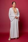 Masaba_White Georgette Embroidery Plunge Neck The Rann Mascot Embellished Kaftan _at_Aza_Fashions