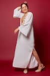 Buy_Masaba_White Georgette Embroidery Plunge Neck The Rann Mascot Embellished Kaftan 