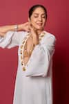 Shop_Masaba_White Georgette Embroidery Plunge Neck The Rann Mascot Embellished Kaftan 
