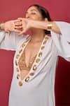 Buy_Masaba_White Georgette Embroidery Plunge Neck The Rann Mascot Embellished Kaftan _Online