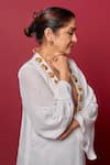 Shop_Masaba_White Georgette Embroidery Plunge Neck The Rann Mascot Embellished Kaftan _Online