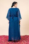 Shop_Mamicha_Teal Chiffon Beads V-neck Draped Kaftan With Belt _at_Aza_Fashions