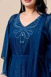 Mamicha_Teal Chiffon Beads V-neck Draped Kaftan With Belt _at_Aza_Fashions