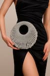 Buy_Modarta_Silver Crystals Crescent Clutch Bag _at_Aza_Fashions