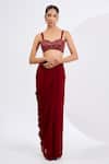 Neha Khullar_Red Crepe, Viscose Georgette Mirrors, Deep Designer Cape And Draped Skirt Set _Online_at_Aza_Fashions